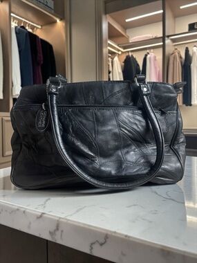 Black genuine Leather Patchwork Shoulder Bag Y2K Boho Zipper Tote